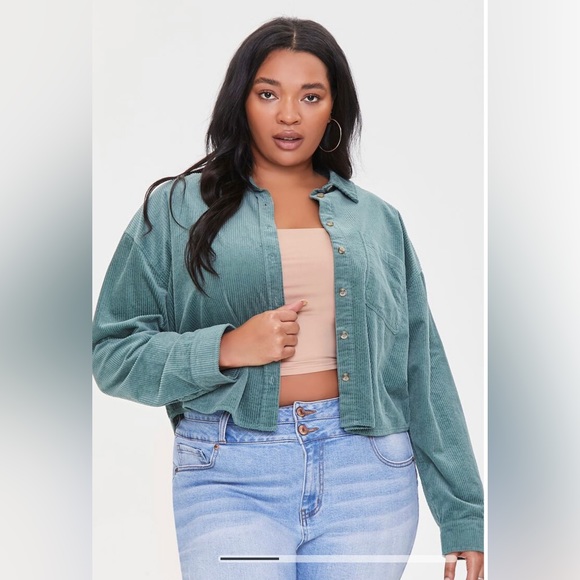 Forever21 Plus Size Corduroy High-Low Shirt, Olive Green. Size 0X - Picture 8 of 8